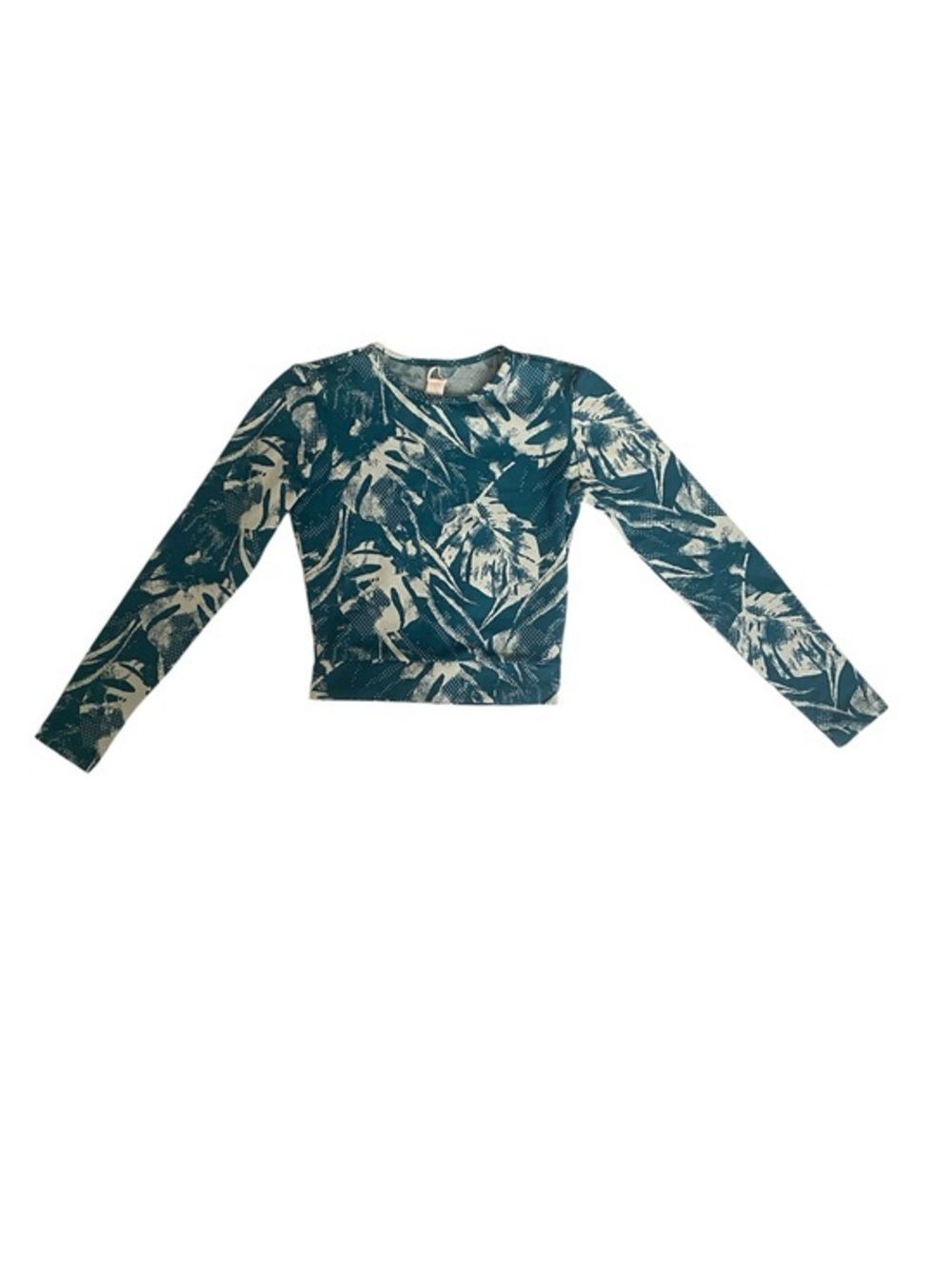 Seea Teal and Cream Long Sleeve Crop Swim Top